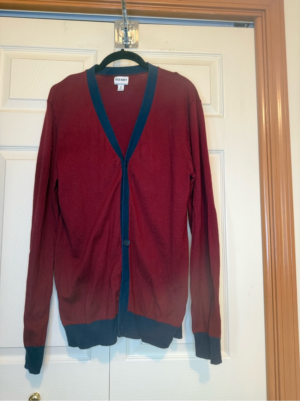 Old Navy Men's Burgundy Cardigan with Navy Trim - M